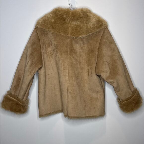 NWT Mixit Retro Faux Suede Fur large shawl collar Jacket coat Camel Brown large - Picture 7 of 15